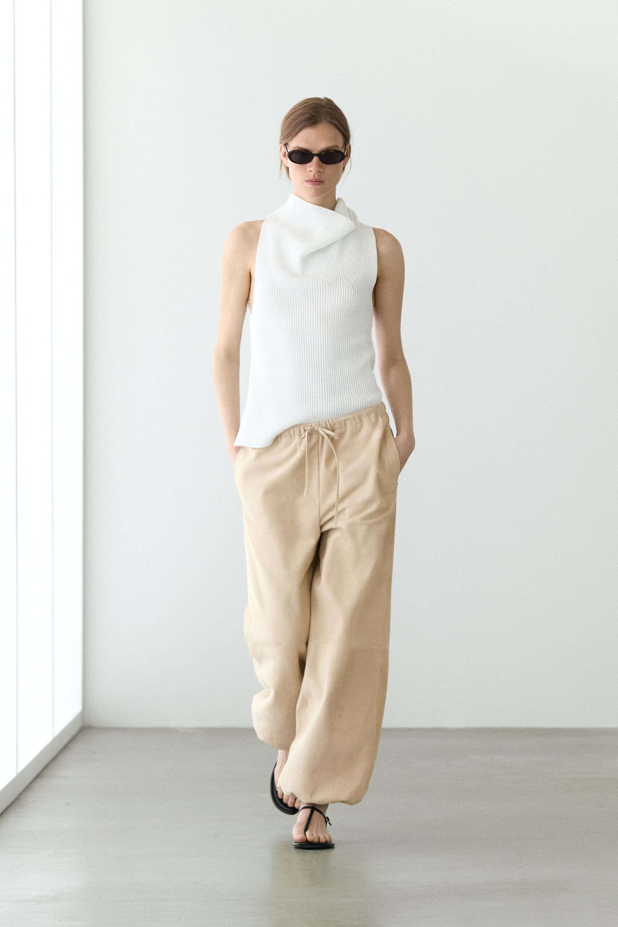 Suede leather sarouel trousers